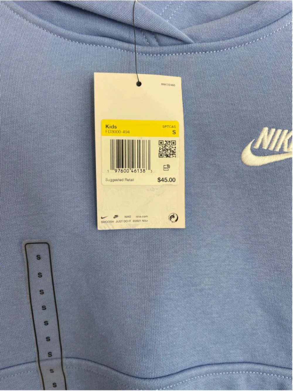 Nike Sportswear Club Fleece Kids Hoodie Youth S Blue Pullover Sweatshirt NWT